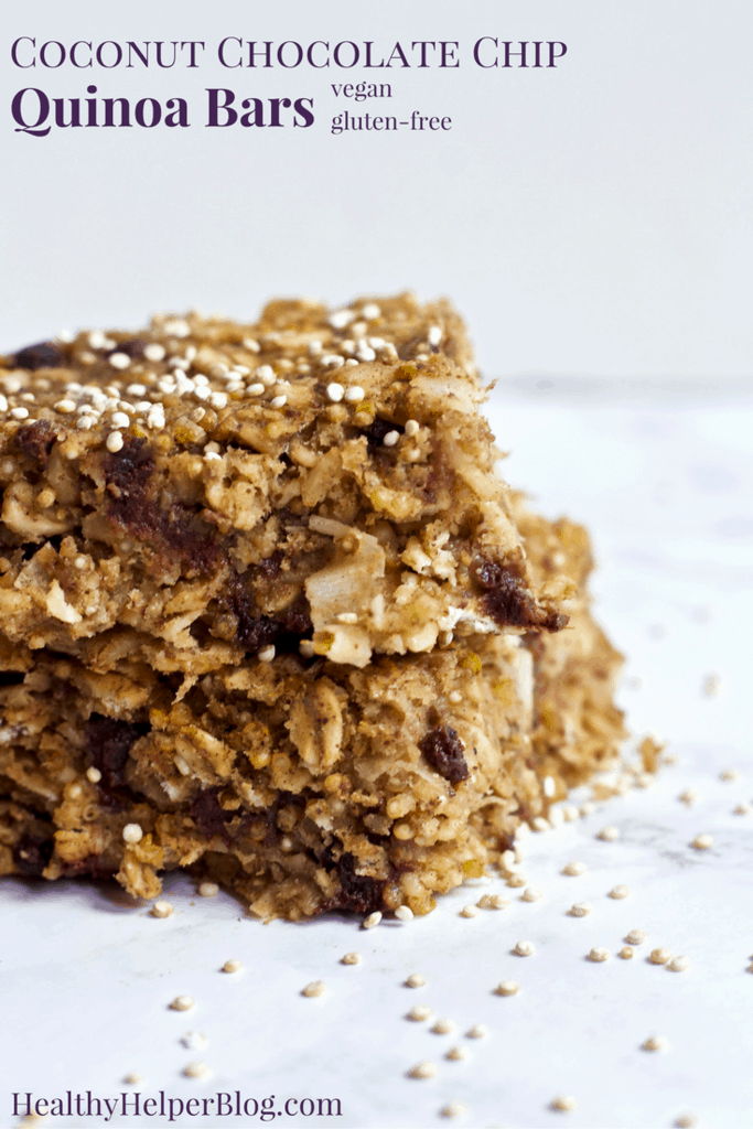 Coconut Chocolate Chip Quinoa Bars [vegan + glutenfree] • Healthy Helper