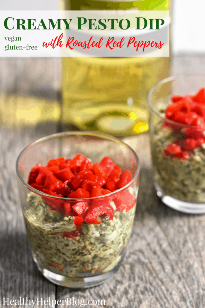Creamy Vegan Pesto Dip with Roasted Red Peppers [glutenfree] • Healthy