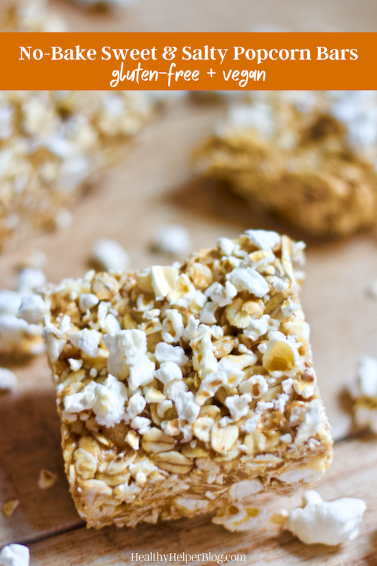 No Bake Sweet n' Salty Popcorn Bars [glutenfree + vegan option]