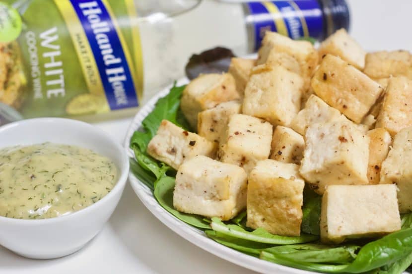 Baked Tofu with White Cooking Wine, Dill and Mustard Sauce [vegan